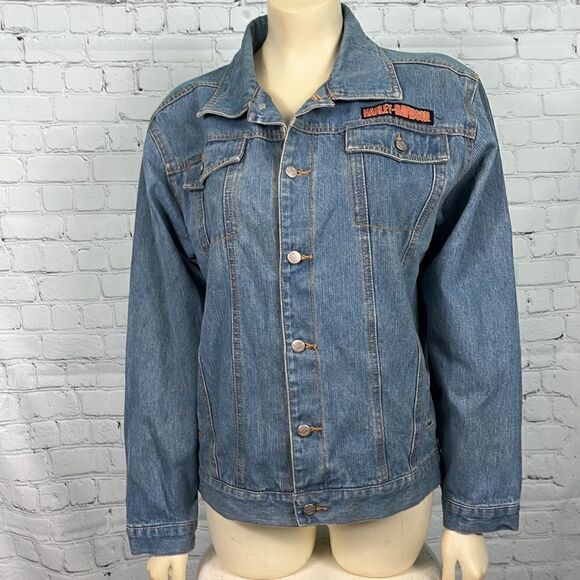 Harley-Davidson Logo Patch Denim Trucker Jacket Kid’s Size 16-18 - Picture 2 of 8